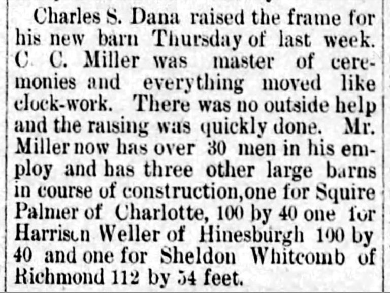 press clipping describing the barn raising in 1901